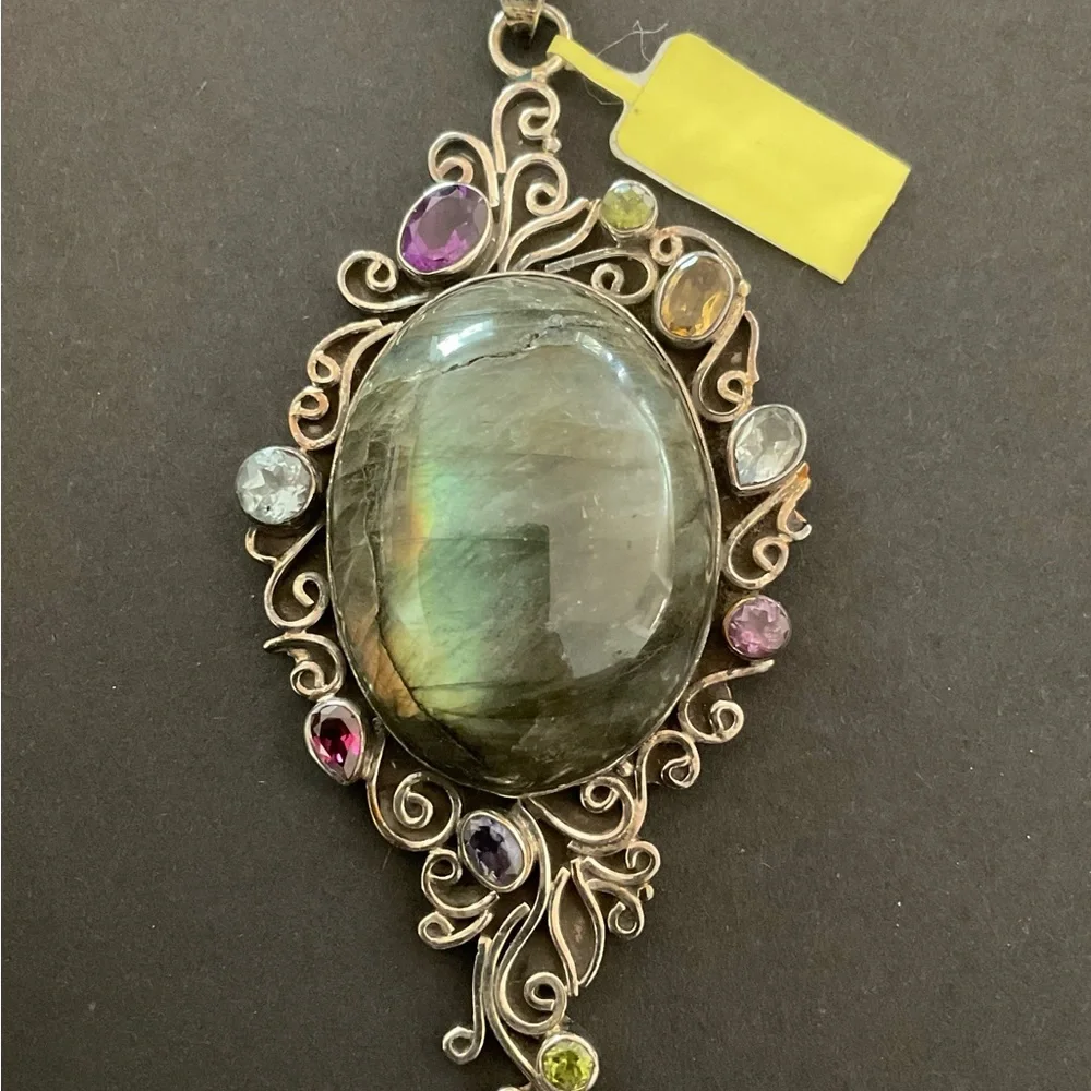 NEW Sterling Silver Labradorite Amethyst Garnet Citrine Peridot Topaz Pendant - Picture 2 of 6